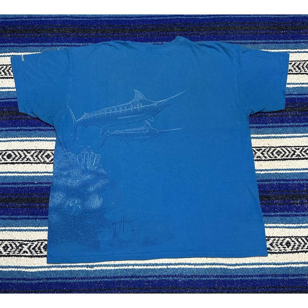Guy Harvey Bluewater T Shirt Mens 2XL Cayman Islands Marlin Fishing Blue
